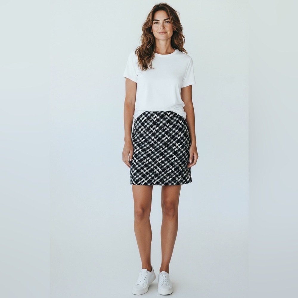 Dalia Collection Women’s Skirt Size 10 Black White Houndstooth Wool Blend